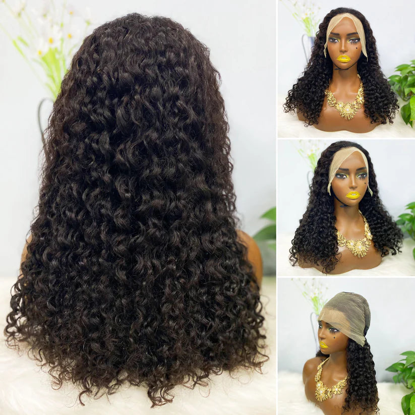 13*4 BOB Wig Water Wave Natural Human Hair Lace Wigs Color 1B 250% Density