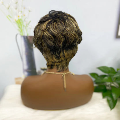 Machine Human Hair Wig Natural Hair Wigs 0701 Color 1BF27#