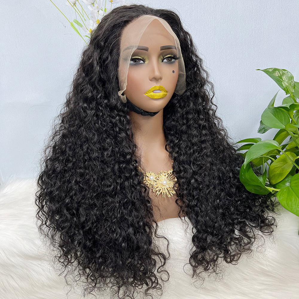 Double Drawn 13*4 Lace Wig Water Wave Natural Virgin Human Hair Wig Color NC