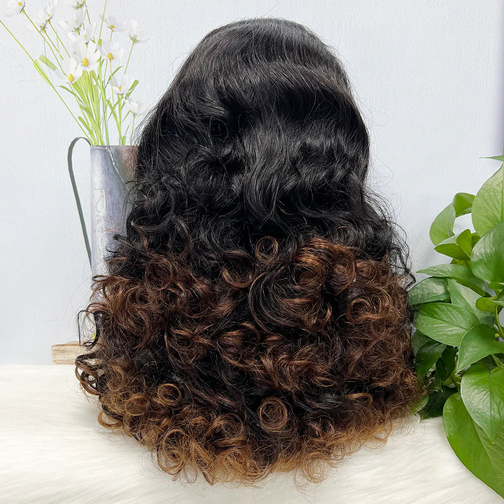 DD 13*4 Lace Wig Fumi Natural Human Hair Lace Wigs Color T1B/4# 250% Density