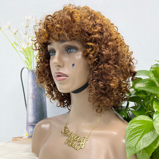 250% DD Machine Wig Italian Curl Natural Human Hair Wigs Color P4/27