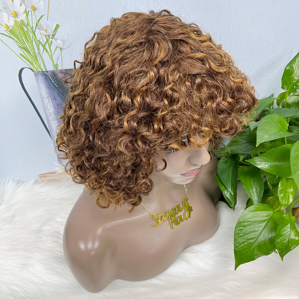 250% DD Machine Wig Italian Curl Natural Human Hair Wigs Color P4/27