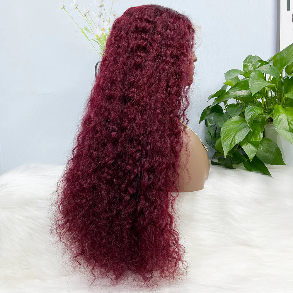 Double Drawn 13*4 Lace Wig Water Wave Natural Virgin Human Hair Wig Color 99J