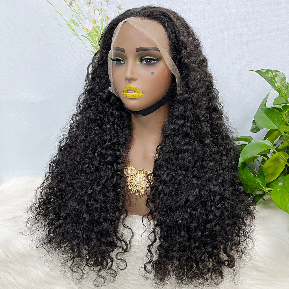 Double Drawn 13*4 Lace Wig Water Wave Natural Virgin Human Hair Wig Color NC