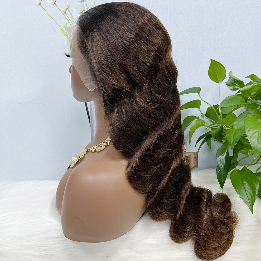 13*4 Lace Wig Body Wave Natural Virgin Human Hair Lace Wigs Color T1B/4# 200% Density