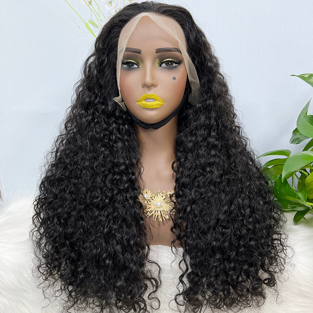 Double Drawn 13*4 Lace Wig Water Wave Natural Virgin Human Hair Wig Color NC