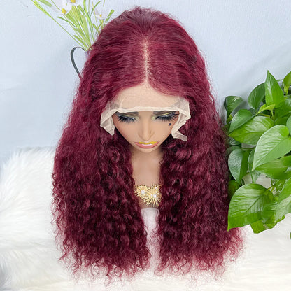 Double Drawn 13*4 Lace Wig Water Wave Natural Virgin Human Hair Wig Color 99J