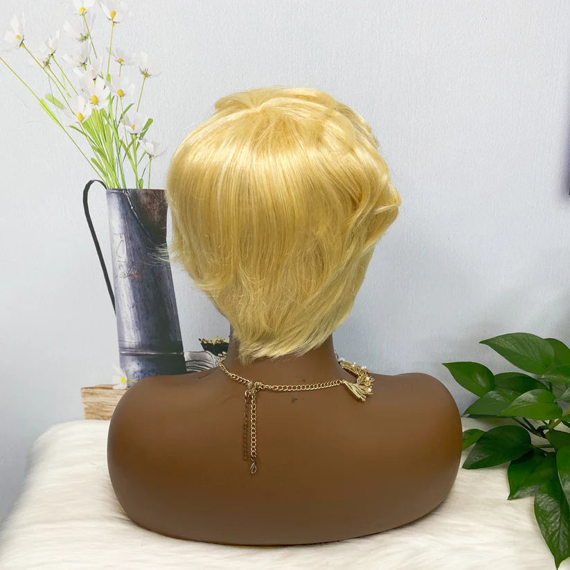 Machine Human Hair Wig Natural Hair Wigs 0701 Color 613#