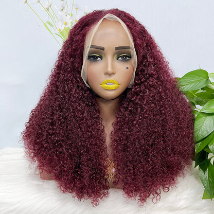 Double Drawn 13*4 Lace Wig Kinky Curl Lace Wig Color 99J 300% Density