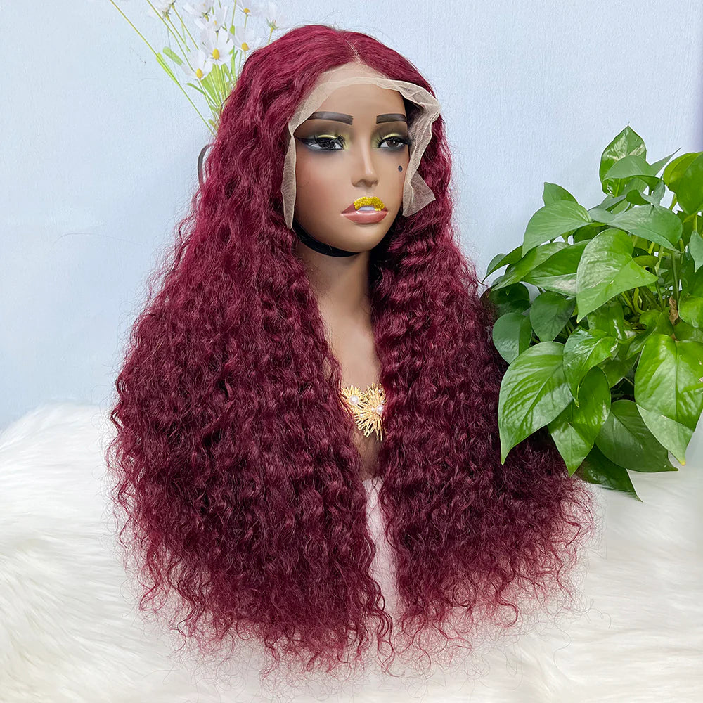 Double Drawn 13*4 Lace Wig Water Wave Natural Virgin Human Hair Wig Color 99J