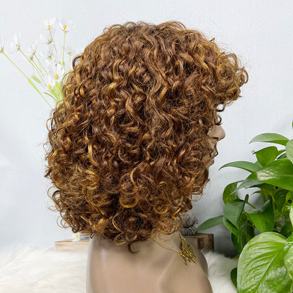 250% DD Machine Wig Italian Curl Natural Human Hair Wigs Color P4/27