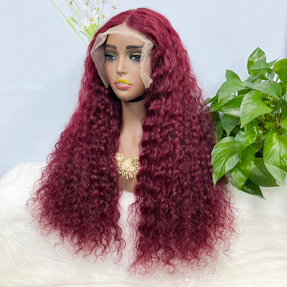 Double Drawn 13*4 Lace Wig Water Wave Natural Virgin Human Hair Wig Color 99J