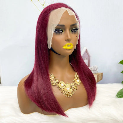 Double Drawn 13*4 BoB Straight Wigs Color 99J 250% Density