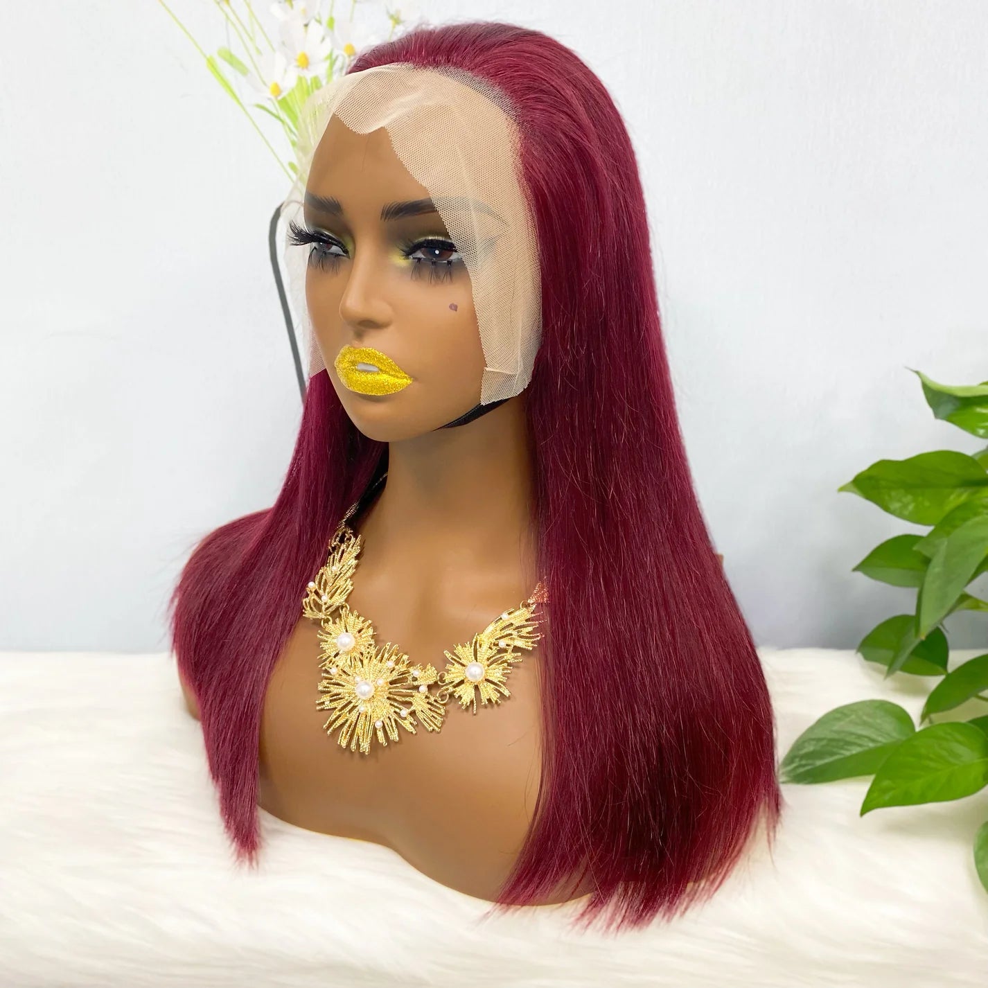 Double Drawn 13*4 BoB Straight Wigs Color 99J 250% Density