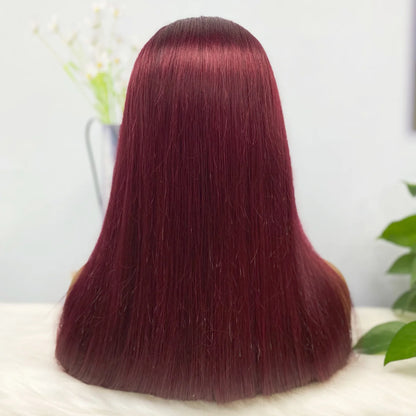 Double Drawn 13*4 BoB Straight Wigs Color 99J 250% Density