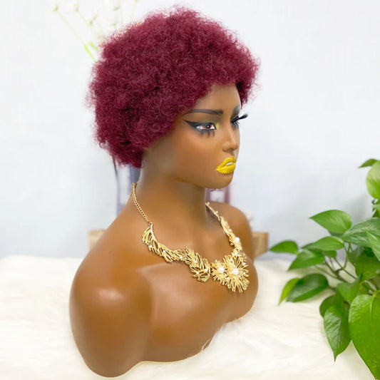 Afvo Wig Machine Human Hair Wig Natural Hair Wigs Color 99J 6inch