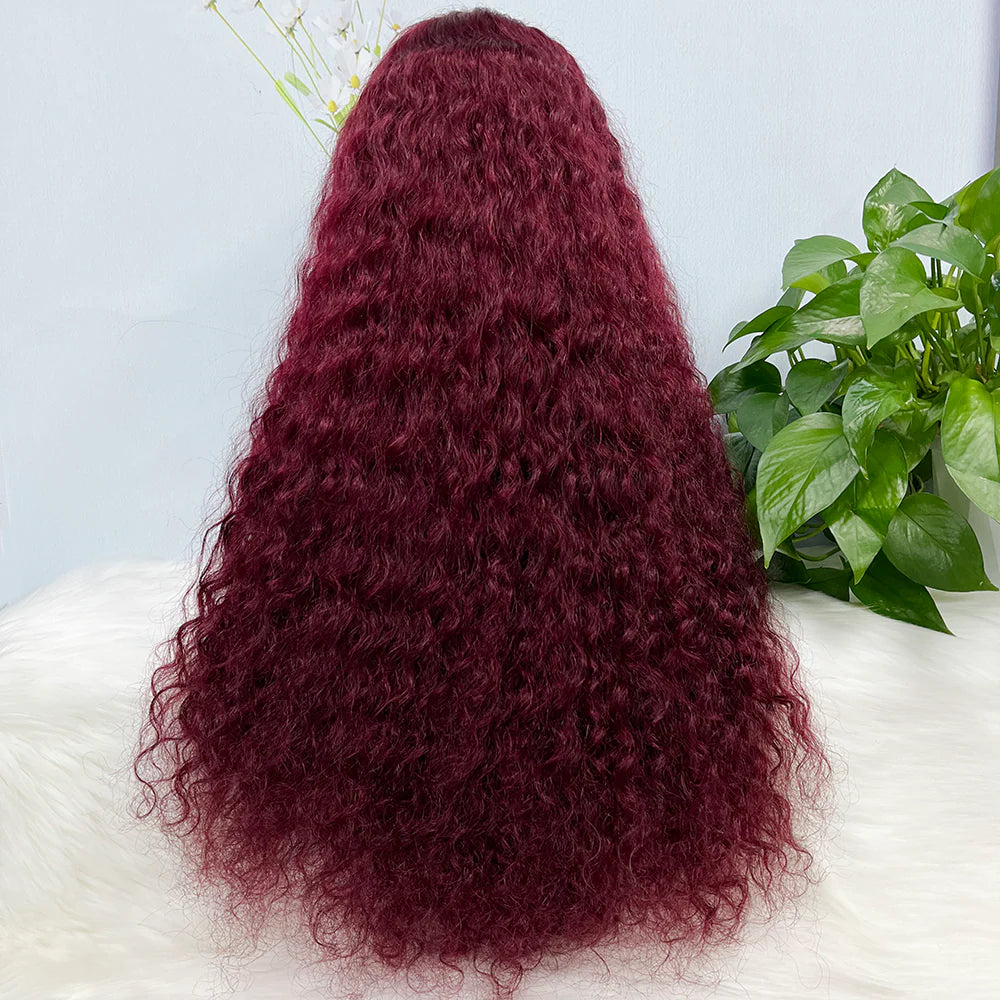 Double Drawn 13*4 Lace Wig Water Wave Natural Virgin Human Hair Wig Color 99J