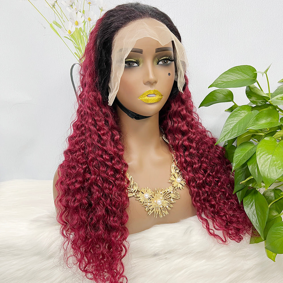 13*4 Lace Wig Water Wave Natural Virgin Human Hair Lace Wigs Color T1B/99J 250% Density