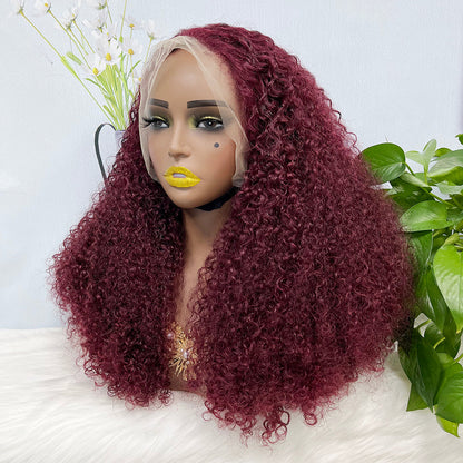 Double Drawn 13*4 Lace Wig Kinky Curl Lace Wig Color 99J 300% Density