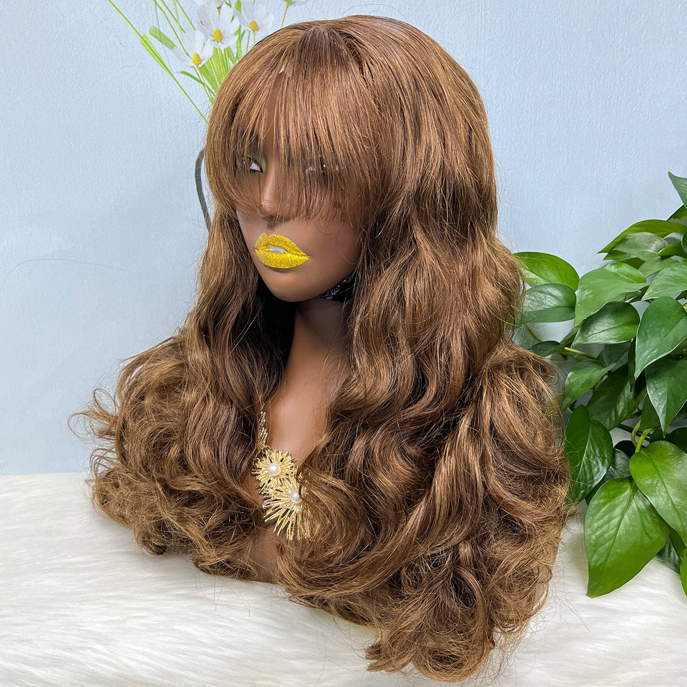 Fringe Double Drawn 5*5 Wig Loose Wave Lace Wigs Color 4# 22inch