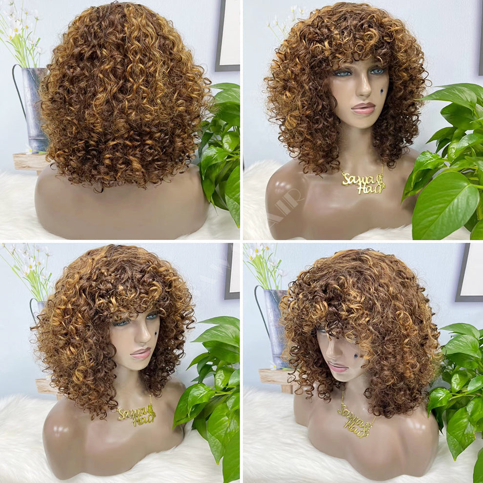250% DD Machine Wig Italian Curl Natural Human Hair Wigs Color P4/27