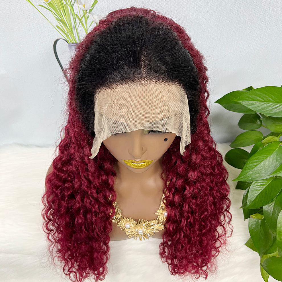 13*4 Lace Wig Water Wave Natural Virgin Human Hair Lace Wigs Color T1B/99J 250% Density