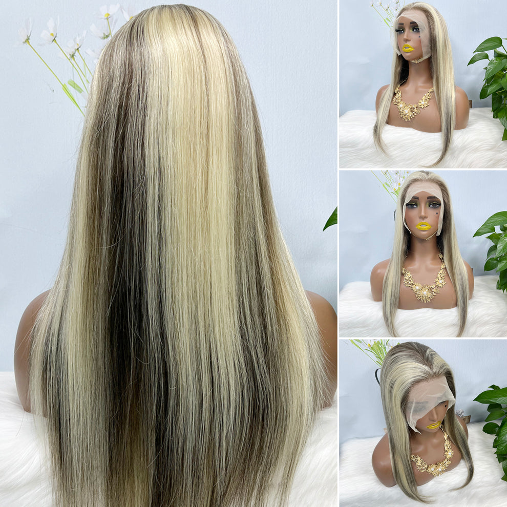 13*4 Lace Wig Straight Natural Human Hair Lace Wigs Color P8/613# 200% Density