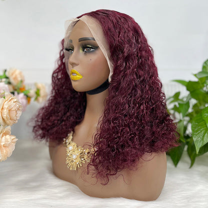 Double Drawn 13*4 Lace Wig Pissy Curly Natural Human Hair Lace Wigs Color 99J 250% Density