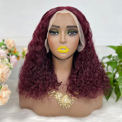 Double Drawn 13*4 Lace Wig Pissy Curly Natural Human Hair Lace Wigs Color 99J 250% Density