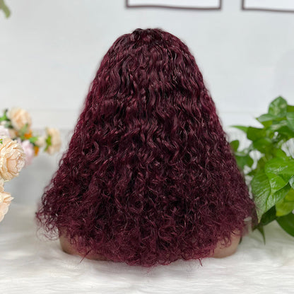 Double Drawn 13*4 Lace Wig Pissy Curly Natural Human Hair Lace Wigs Color 99J 250% Density