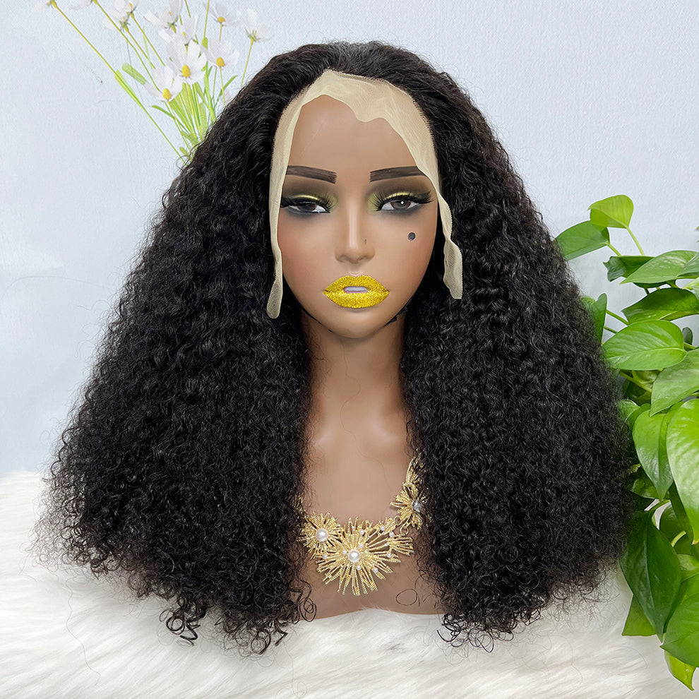 Double Drawn 13*4 Lace Wig Kinky Curl Lace Wig Color NC 300% Density