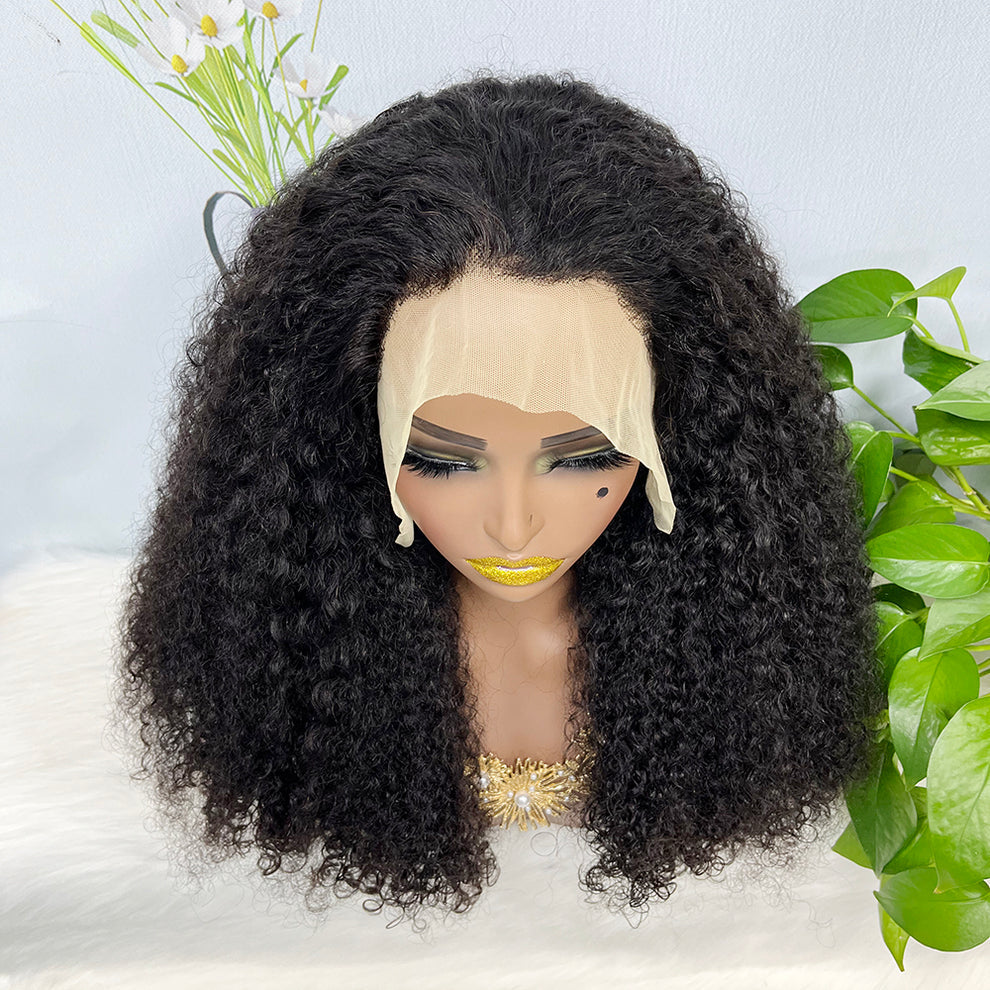 Double Drawn 13*4 Lace Wig Kinky Curl Lace Wig Color NC 300% Density