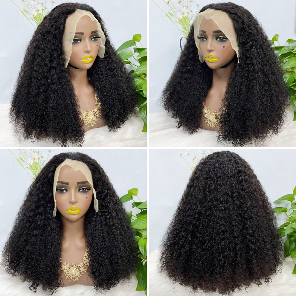 Double Drawn 13*4 Lace Wig Kinky Curl Lace Wig Color NC 300% Density