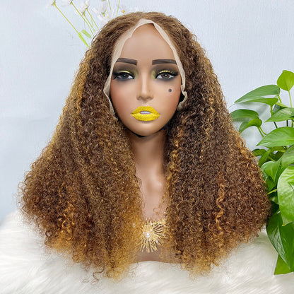 Double Drawn 13*4 Lace Wig Kinky Curl Lace Wig Color P4/27# 300% Density