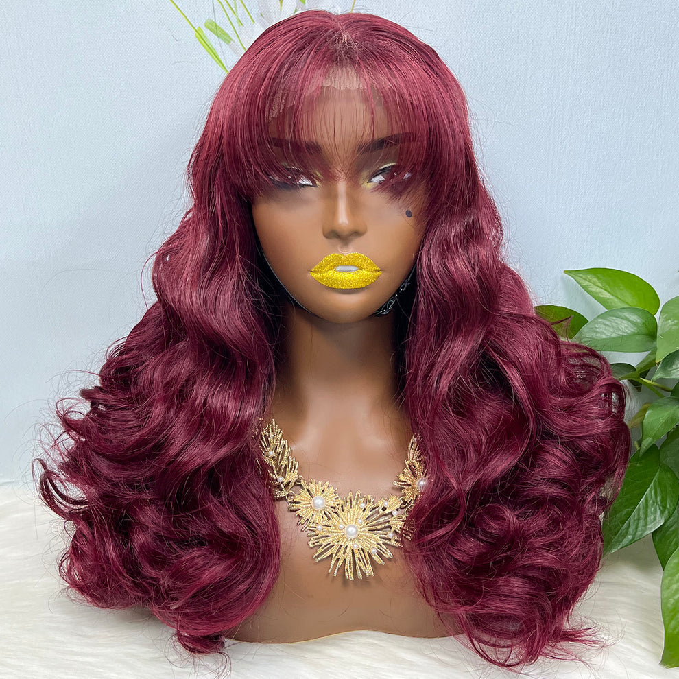 Fringe Double Drawn 5*5 Wig Loose Wave Lace Wigs Color 99J 22inch