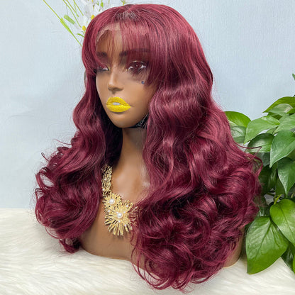 Fringe Double Drawn 5*5 Wig Loose Wave Lace Wigs Color 99J 22inch