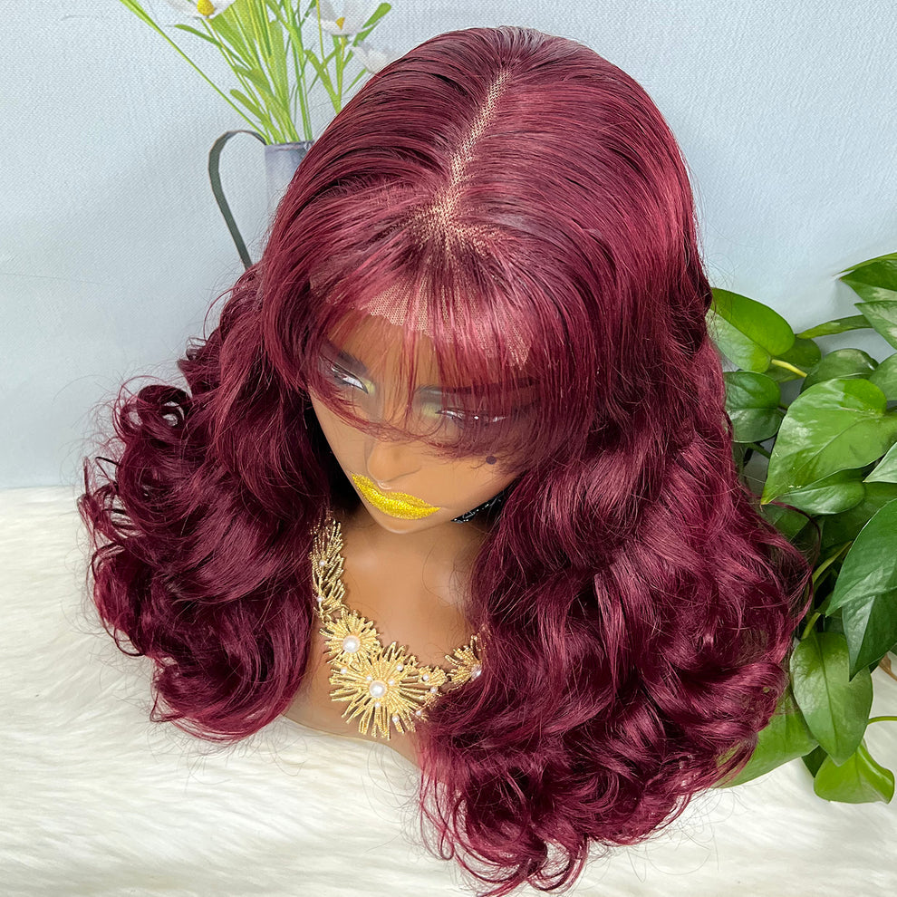 Fringe Double Drawn 5*5 Wig Loose Wave Lace Wigs Color 99J 22inch