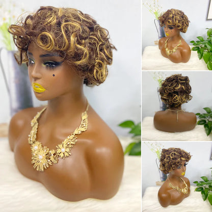 Wig W661 Machine Human Hair Wig Natural Hair Wigs Color 4/27#