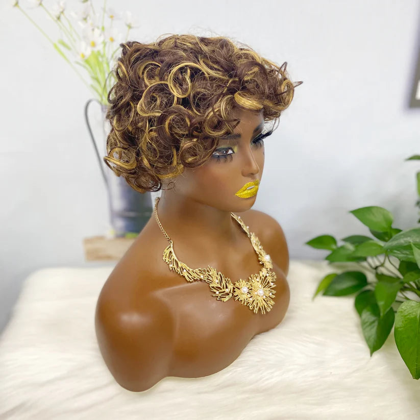 Wig W661 Machine Human Hair Wig Natural Hair Wigs Color 4/27#