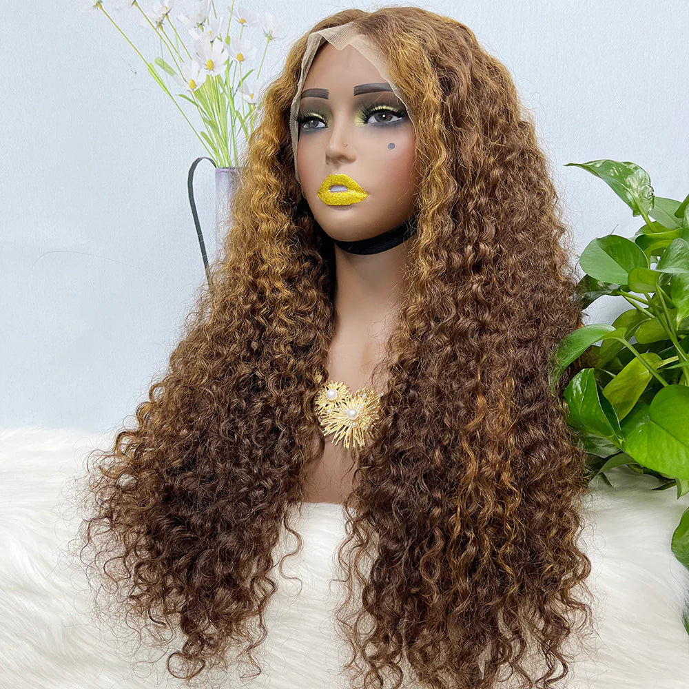 Double Drawn 13*4 Lace Wig Water Wave Natural Virgin Human Hair Wig Color P4/27#