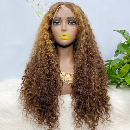 Double Drawn 13*4 Lace Wig Water Wave Natural Virgin Human Hair Wig Color P4/27#