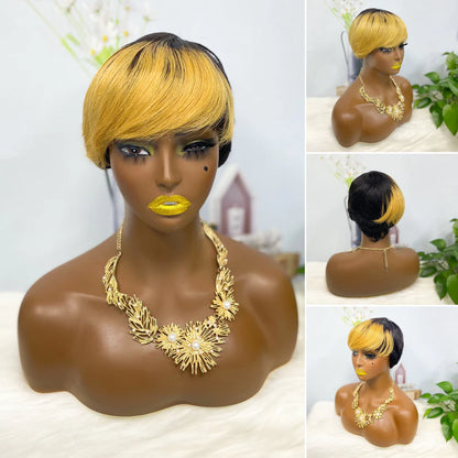 Wig 228 Machine Human Hair Wig Natural Hair Wigs Color T1B/27#