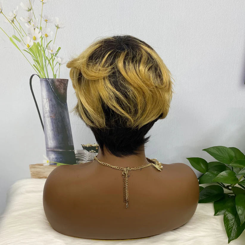 Machine Human Hair Wig Natural Hair Wigs 0701 Color T1B/27#