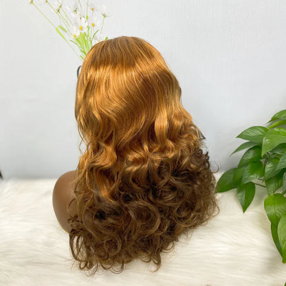 Double Drawn 13*4 Lace Wig Loose Wave Natural Human Hair Lace Wig Color T30/4# 300% Density